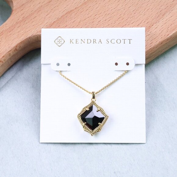 Kendra Scott Football Short Pendant Necklace Silver Orange Goldstone - Picture 1 of 2